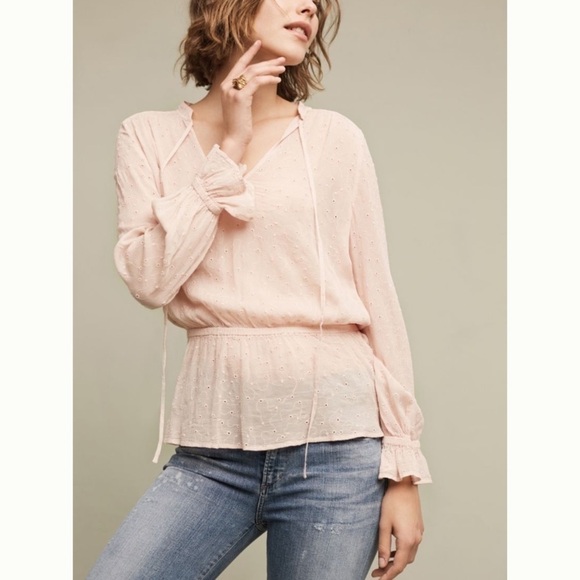 Anthropologie Pink Eyelet Blouse by Ghost British - Picture 1 of 11